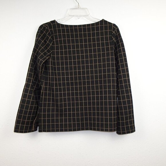 J. Jill Windowpane Top Women's Petite Size PXS Black Tan Windowpane Ponte - Picture 3 of 7